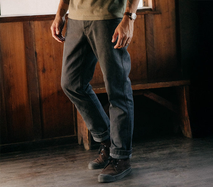 Model wearing The Camp Pant in Chipped Canvas